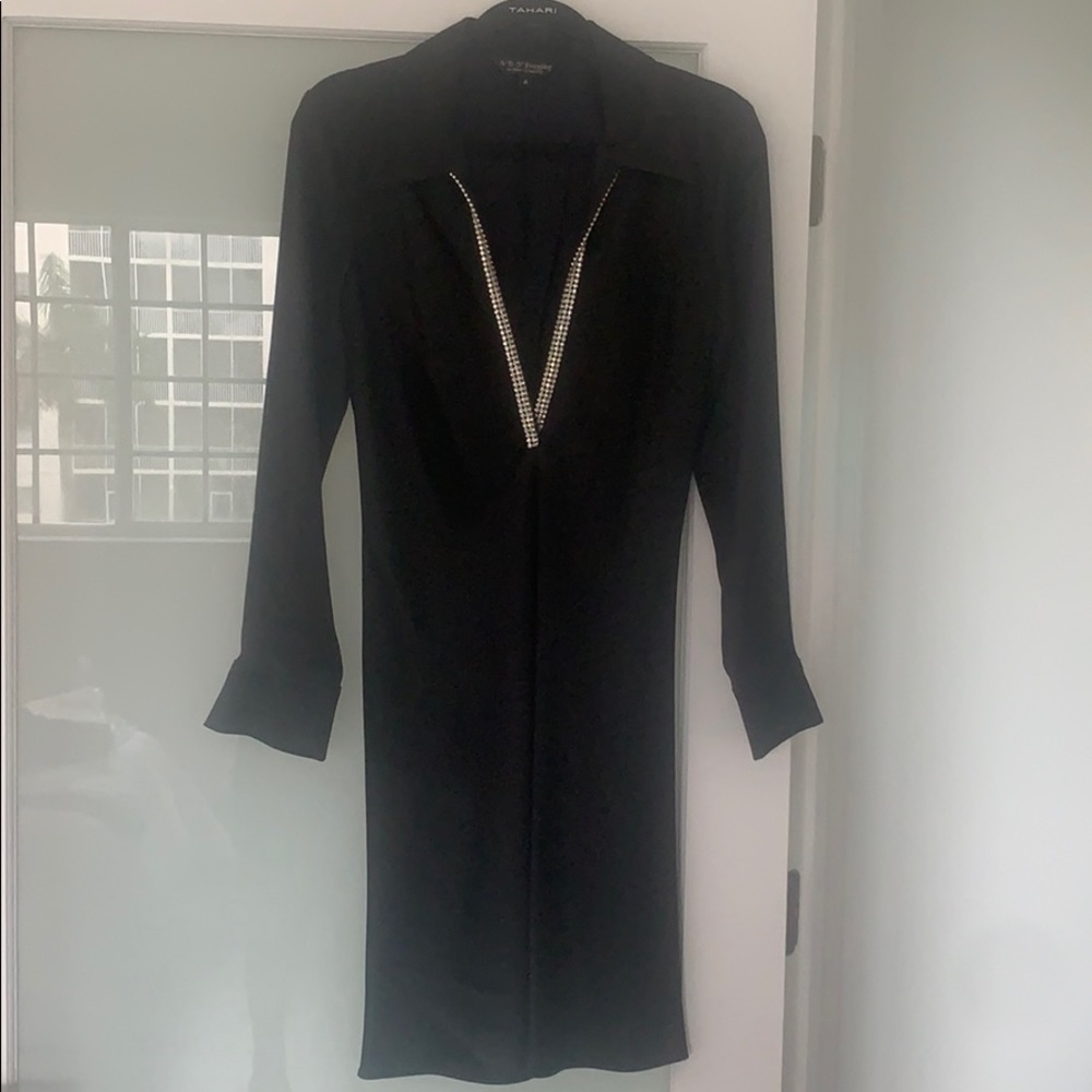 ABS Evening by Allen Schwartz Black Satin Dress